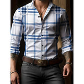 Men's Digital Printing Plaid Long Sleeve Dress Shirts