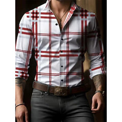 Men's Digital Printing Plaid Long Sleeve Dress Shirts