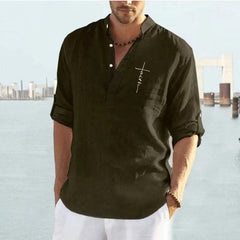 Mens T-Shirts Button up Long sleeve Slip Half Cardigan T shirt