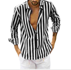 Mens T-Shirts Cardigan Long Sleeve Fine stripes