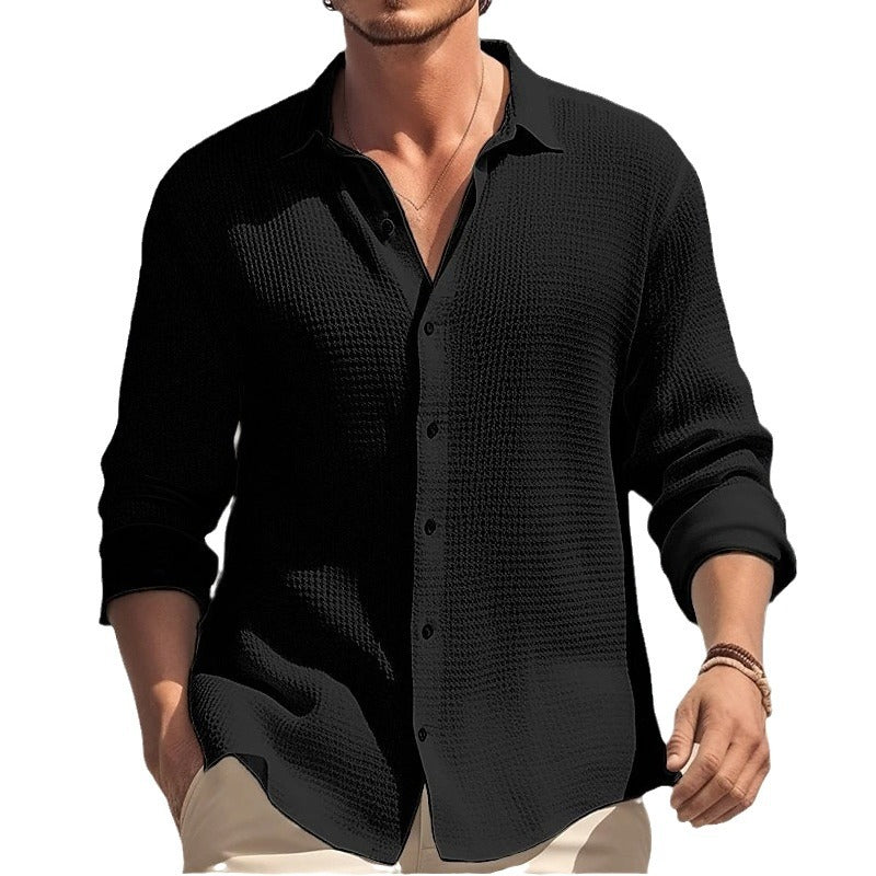 Mens T-Shirts Skin friendly Waffle long Sleeve For Street wear