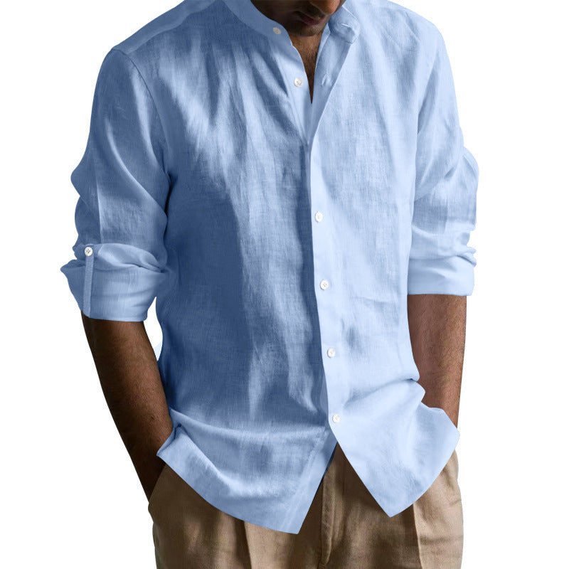 Mens T-Shirts Cotton Hawaiian Dry Feeling Long Sleeve Cardigan Polo T-shirts