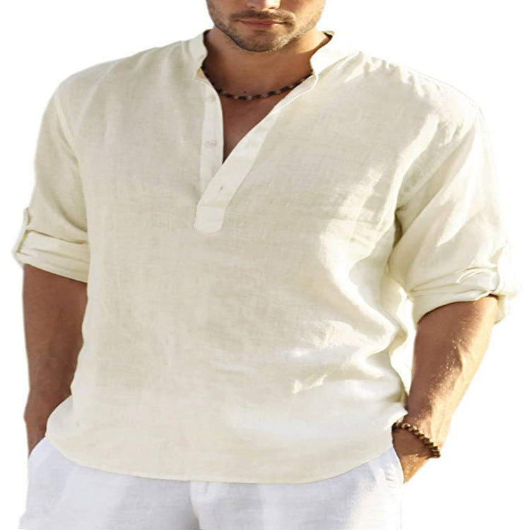 Mens T-Shirts Button up Long sleeve Slip Half Cardigan T shirt