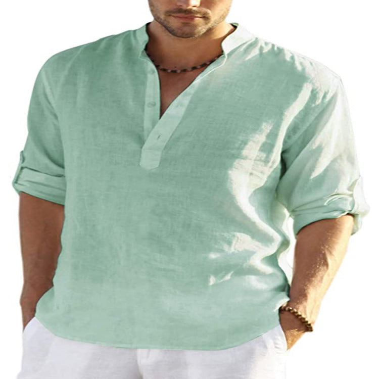 Mens T-Shirts Button up Long sleeve Slip Half Cardigan T shirt
