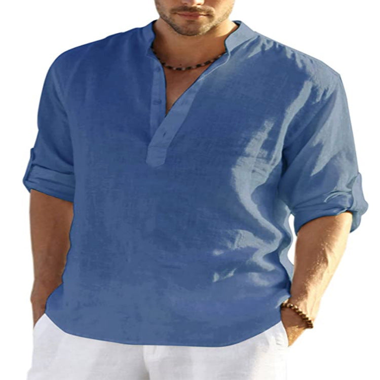 Mens T-Shirts Button up Long sleeve Slip Half Cardigan T shirt