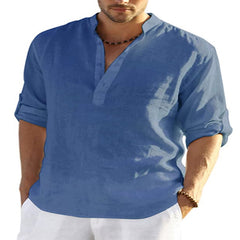 Mens T-Shirts Button up Long sleeve Slip Half Cardigan T shirt