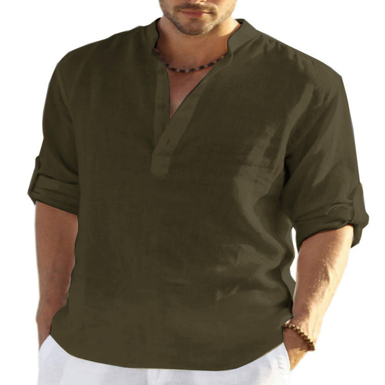 Mens T-Shirts Button up Long sleeve Slip Half Cardigan T shirt