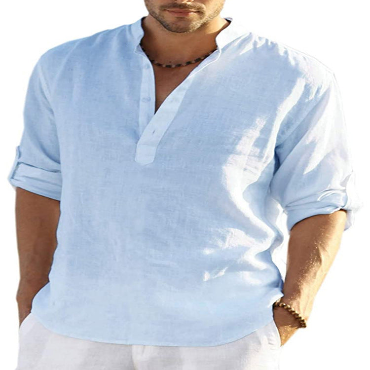 Mens T-Shirts Button up Long sleeve Slip Half Cardigan T shirt