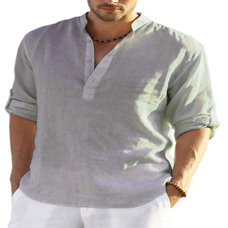 Mens T-Shirts Button up Long sleeve Slip Half Cardigan T shirt