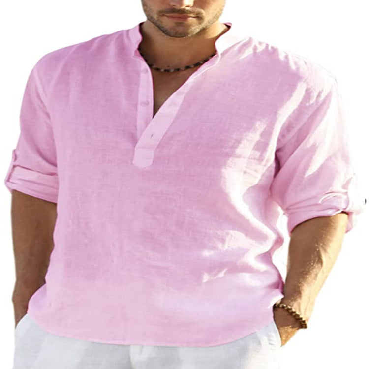 Mens T-Shirts Button up Long sleeve Slip Half Cardigan T shirt