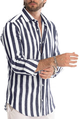 Mens T-Shirts Cardigan Long Sleeve Fine stripes