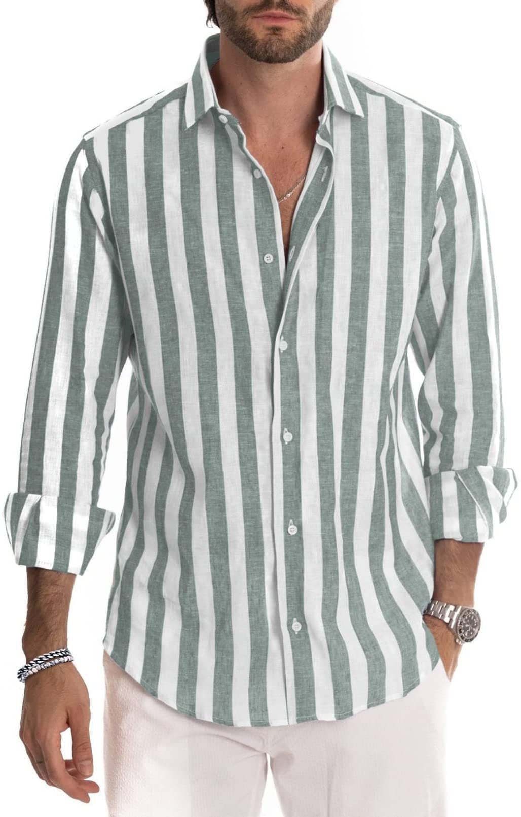 Mens T-Shirts Cardigan Long Sleeve Fine stripes