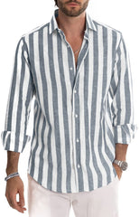 Mens T-Shirts Cardigan Long Sleeve Fine stripes