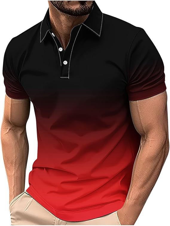 Mens Collared Polo Shirts gradation colors Tops
