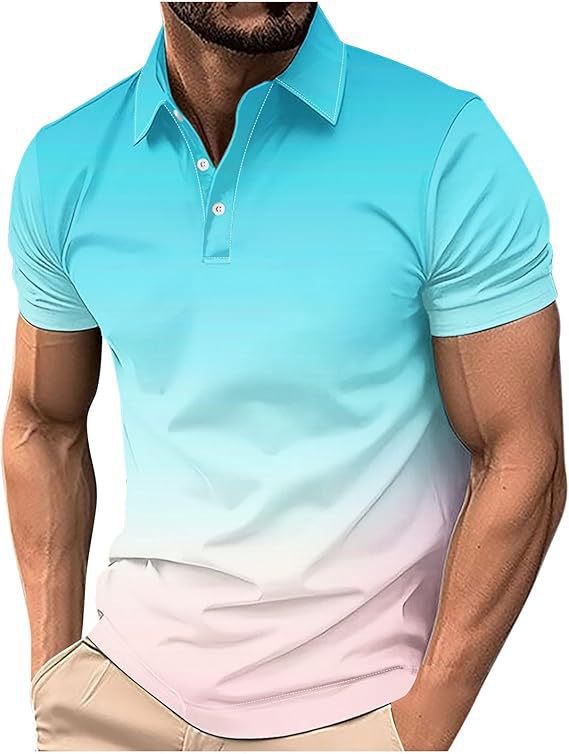 Mens Collared Polo Shirts gradation colors Tops