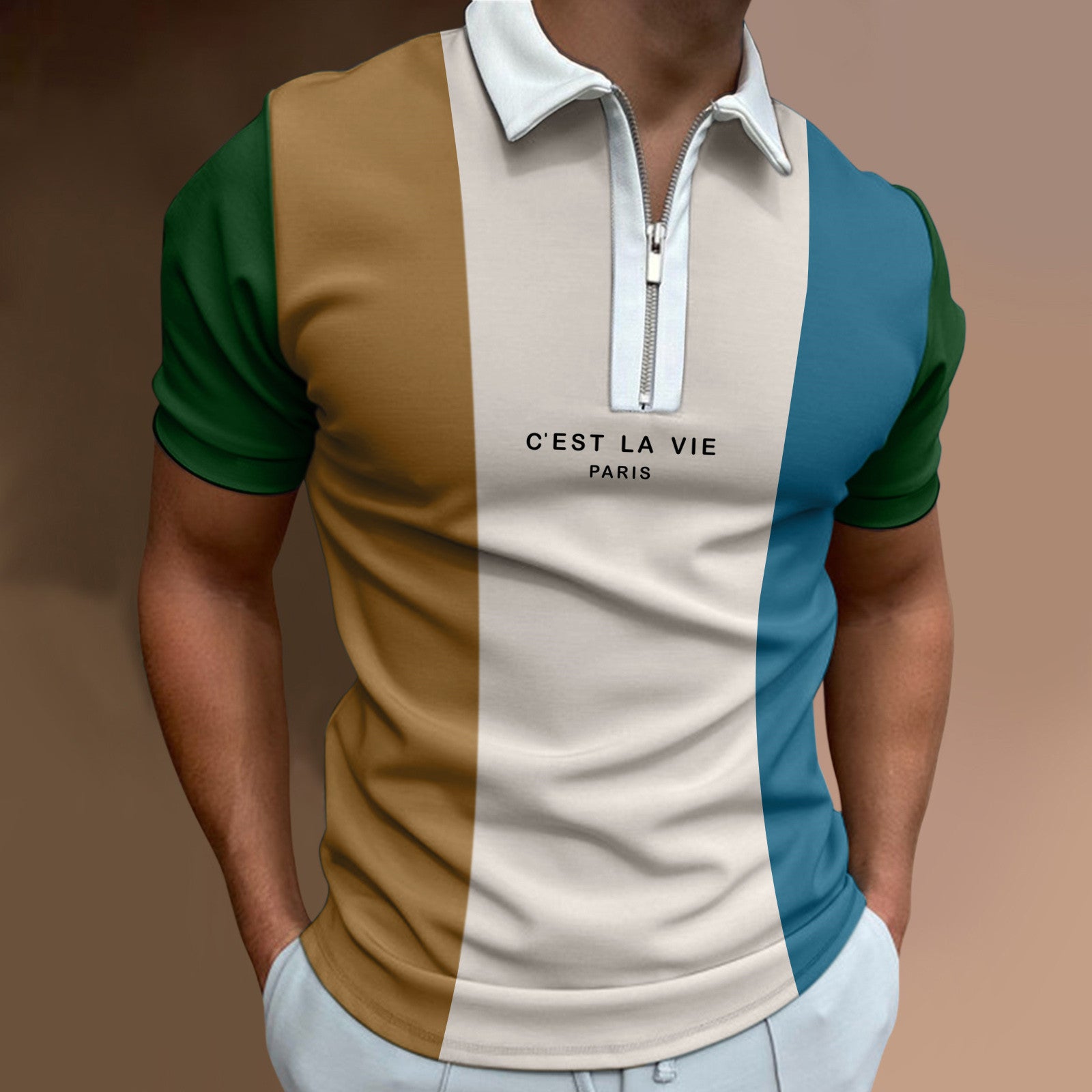 Mens Collared Polo Shirts Zipper Tops