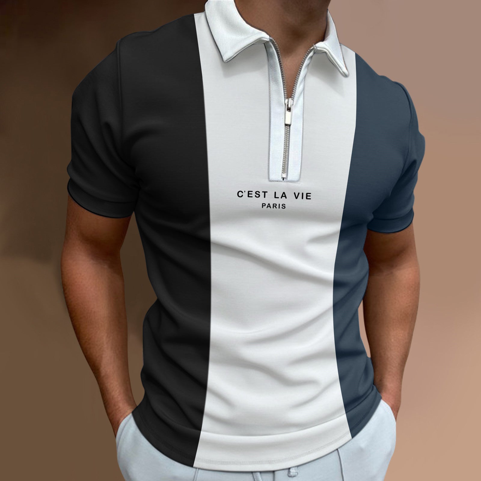 Mens Collared Polo Shirts Zipper Tops