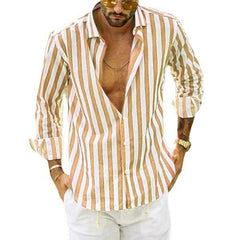 Mens T-Shirts Cardigan Long Sleeve Fine stripes